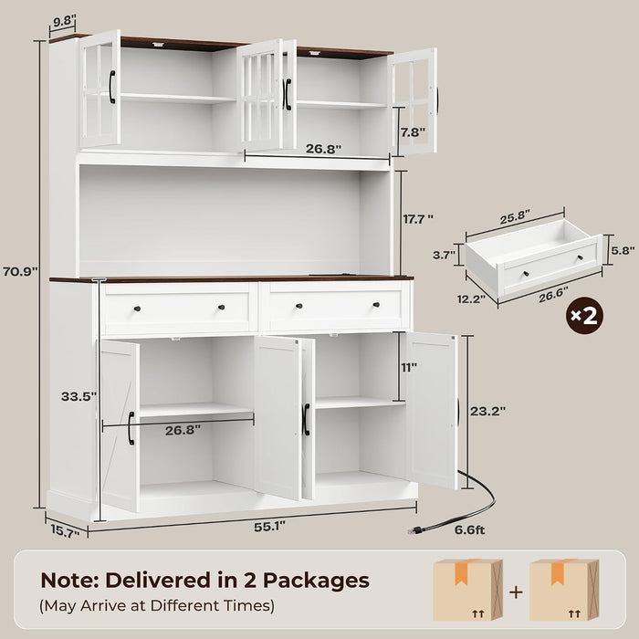 White 71 Inch Pantry Cabinet With IntegratedCharging