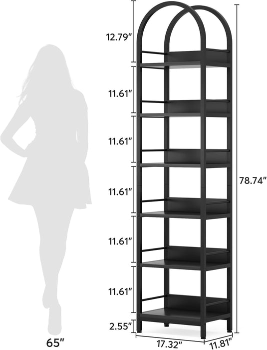 78.7 Inches Towering Arched Corner Bookshelf Black