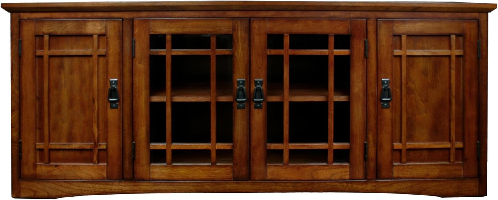 82360 Solid Wood Mission Oak Four Door TV Stand for 65" Tvs Universal TV Console Living Room Storage Shelves Entertainment Center, Mission Oak