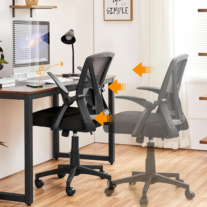 Home Office Chair Work Desk Chair Swivel Computer Mesh Chair with Flip-Up Arms Adjustable Height Lumbar Support Executive Office Task Chair for Home Office Students Study, Black