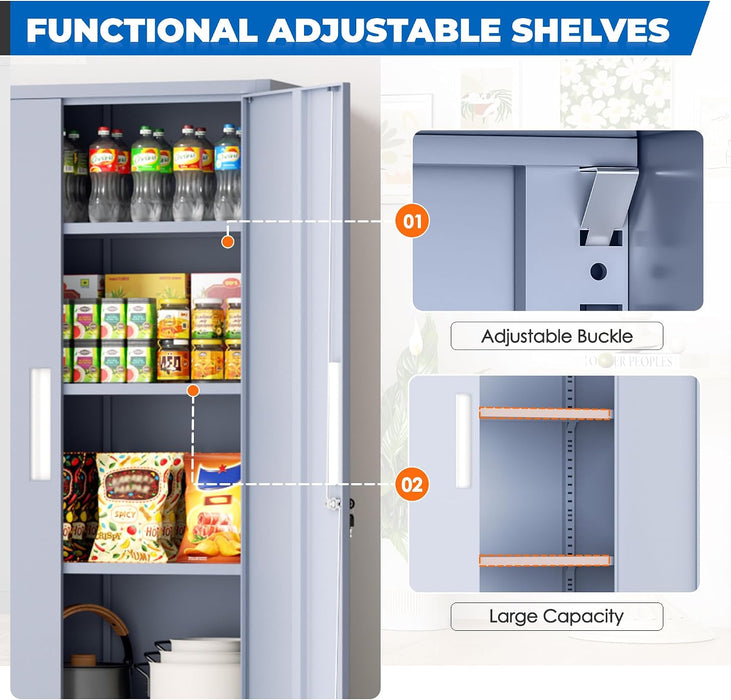 63-Inch-Tall Cement Gray Pantry Cabinet Kitchen Storage