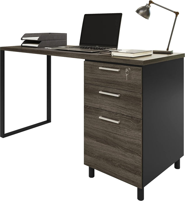 Modern Design Milano Office Computer Desk with 3 Locking Drawers, 48 Inch Grey and Black Industrial Wood Desk with Filing Drawer and Storage by Crafts and Comfort