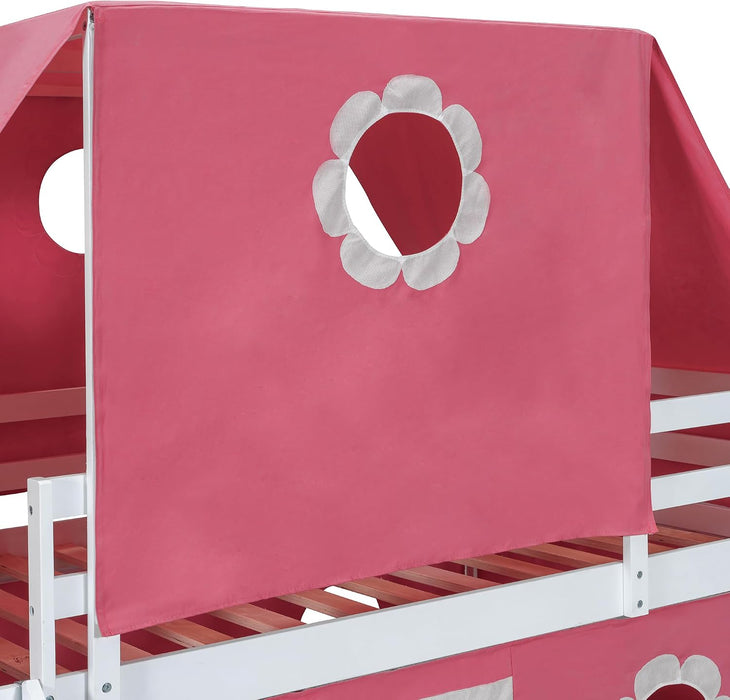 Pink Twin Loft Bed With Slide Integratedguardrails