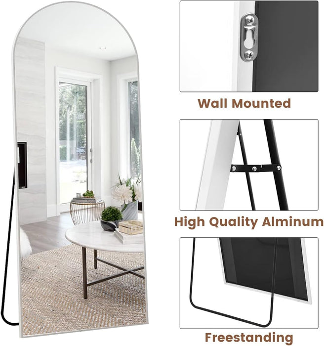 Mirror Full Length, 71"X26" Arched Full Length Mirror, Arch Mirror with Stand, Large Standing Mirrors, Oversized Full Body Mirrors with Aluminum Frame for Bedroom, Living Room (White)