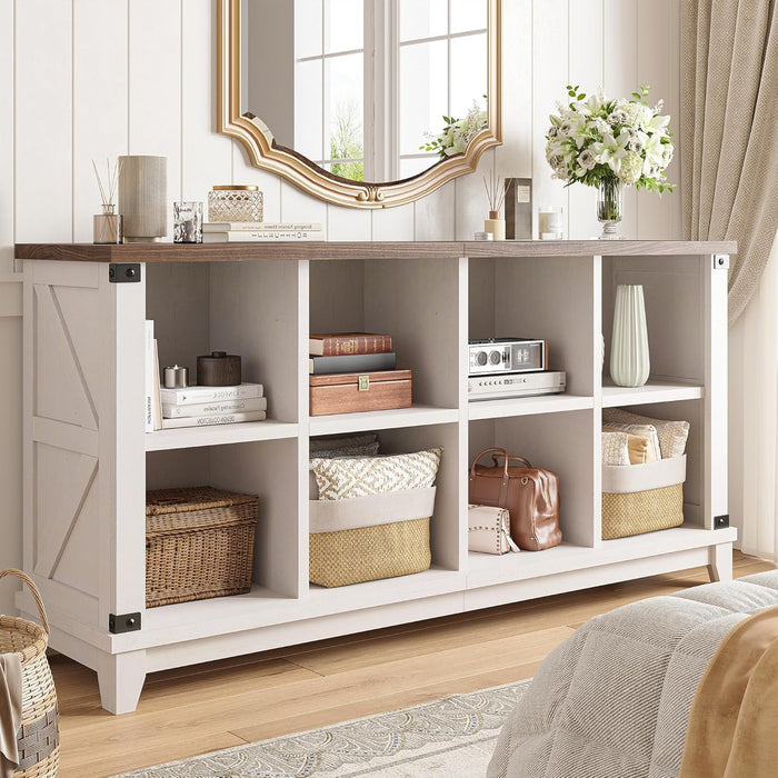 8-Cube Storage Organizer, Farmhouse Bookshelf, Display Shelf for Living Room, Bedroom, Home Office, White