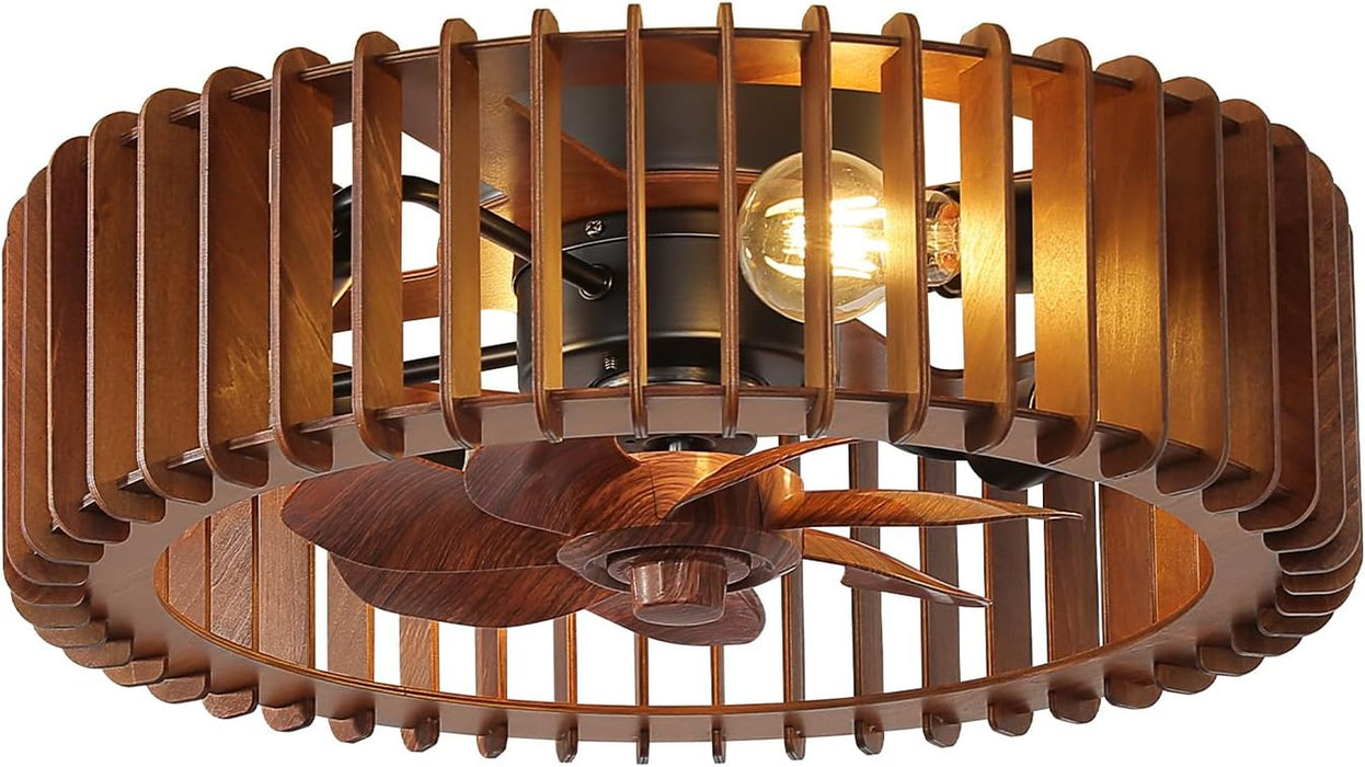 20'' Caged Low Profile Fandelier Ceiling Fan with Light and Remote Walnut