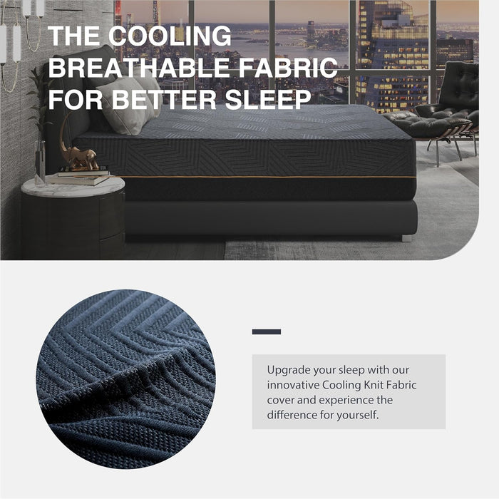 Firm King Size Mattress, 14 Inch Memory Foam Mattress in a Box, Cooling Knit Fabric Cover, Copper Memory Foam, Made in the USA of US Foam, Certipur-Us Certified, 76”X80”, Black