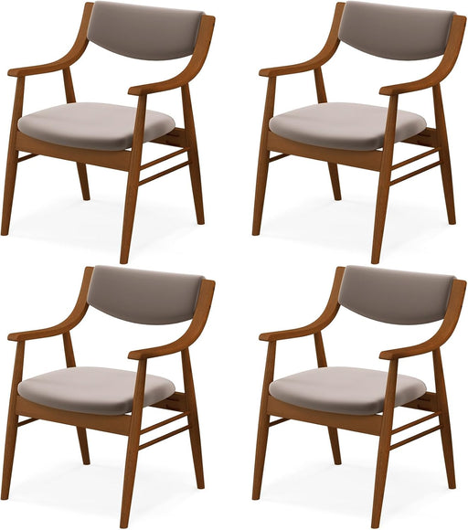 Wooden Dining Chairs Set of 4, Velvet Upholstered Kitchen Chairs W/Padded Seat & Back, Armrests, Rubber Wood Frame, Comfy Modern Armchairs, Mid-Century Side Chairs for Home Living Room