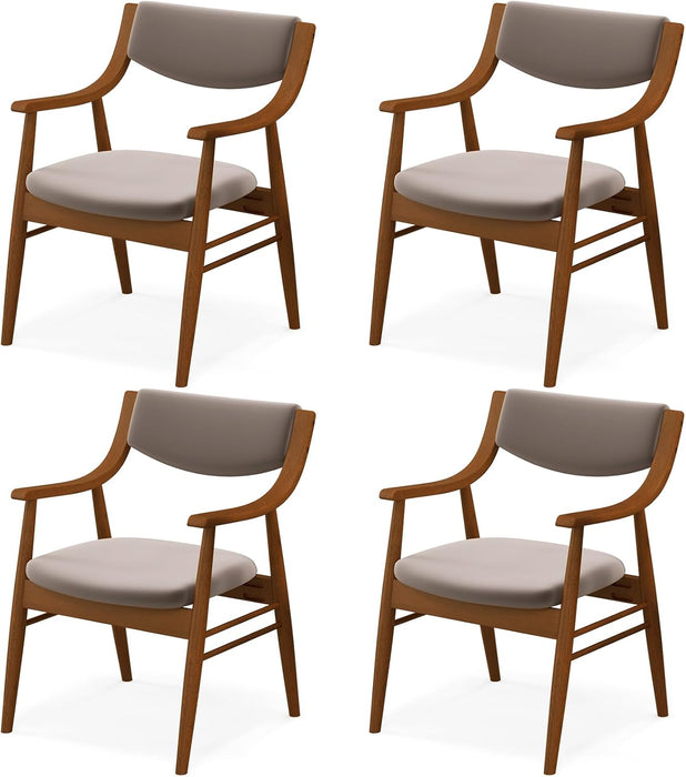 Wooden Dining Chairs Set of 4, Velvet Upholstered Kitchen Chairs W/Padded Seat & Back, Armrests, Rubber Wood Frame, Comfy Modern Armchairs, Mid-Century Side Chairs for Home Living Room
