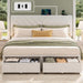 Queen Bed Frame with 2 Storage Drawers, White Velvet Upholstered