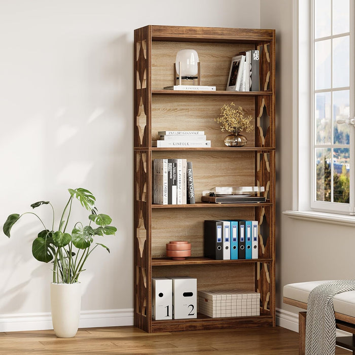 Tall Five Tier Engineered Wood Bookshelf Freestanding