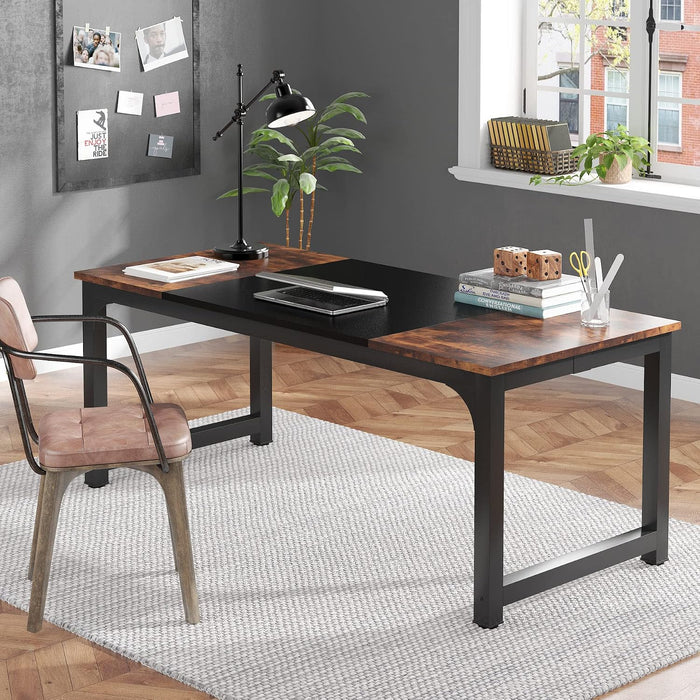 Modern Computer Desk, 70.8 X 31.5 Inch Large Office Desk Computer Table Study Writing Desk Workstation for Home Office, Black Metal Frame