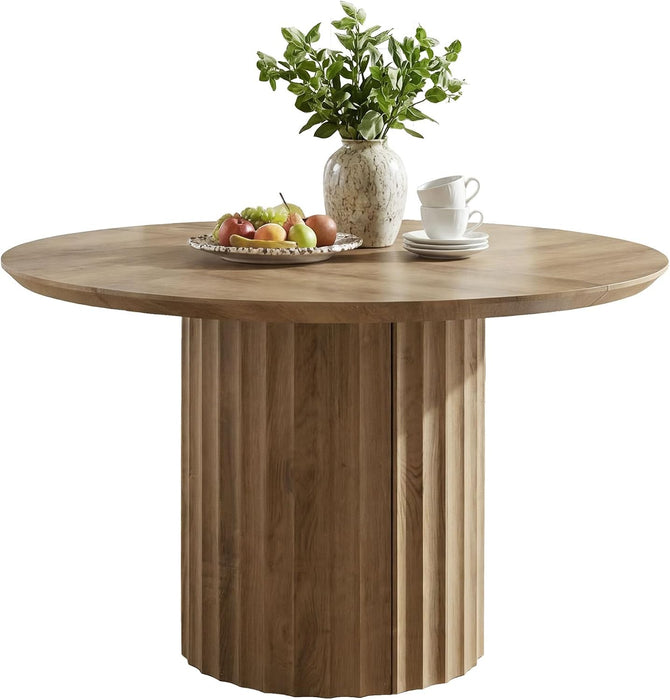 47-Inch round Dining Table for 4-6, Modern Kitchen Table with Fluted Pedestal Base, Farmhouse Wood Dinner Furniture for Dining Room, Kitchen & Living Room, Brown