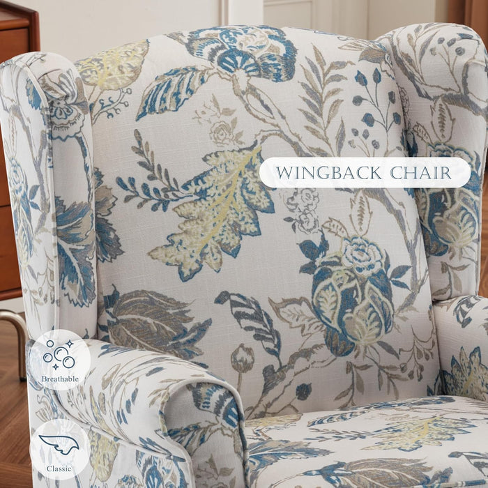 Blue Floral Upholstered Accent Armchair Living Room