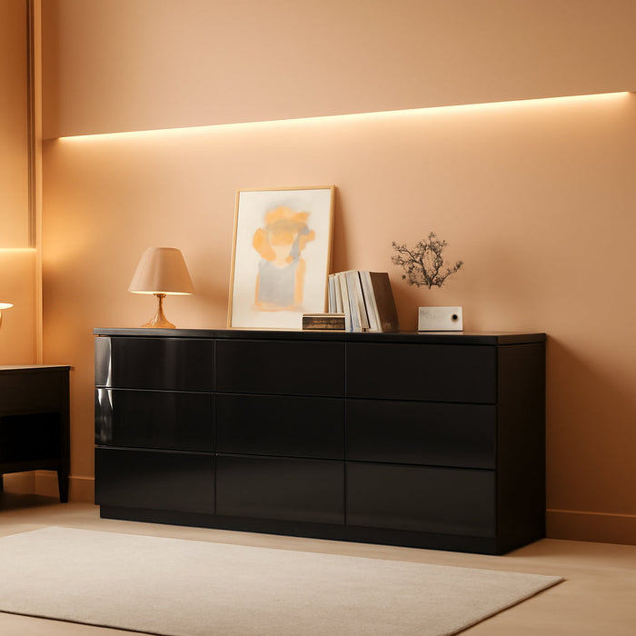 70Inch Black Dresser With Integrated Outlets Bedroom