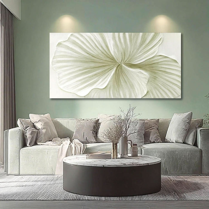 Large Green Flower Wall Art Plant Ginkgo Canvas Hand-Drawn Painting Modern 29X58 Abstract Botanical Artwork Minimalist Decoration for Living Room Bedroom Office