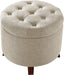 round Linen Ottoman with Storage, Tufted Upholstered Footstool for Living Room and Bedroom, 20" X 17", Linen Burlap Beige