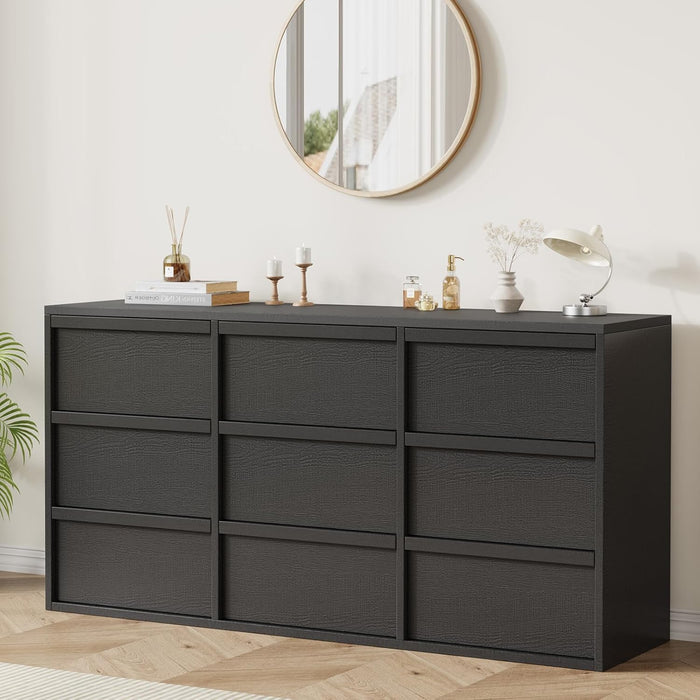 9 Dresser for Bedroom, 58.7" Wide Dresser, Freestanding Horizontal Drawer with Storage, Wooden Closet Chest Storage for Living Room, Hallway, Entryway