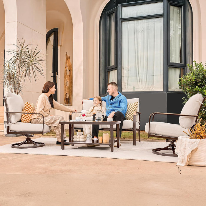 4 Piece Patio Furniture Set, Swivel Rocker Chairs,Beige