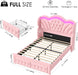 Full Bed Frame with LED Lights and 2 Storage Drawers, Velvet Upholstered Platform with 47" Tall Arc-Shaped Wingback Headboard and Button Tufted Design, No Box Spring Needed, Noise-Free, Pink