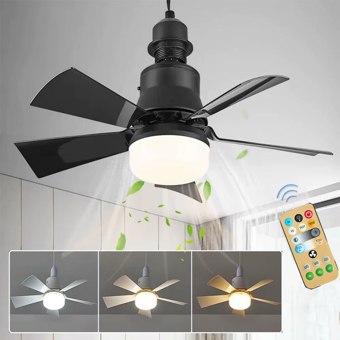 LED Ceiling Fan with Light E27 Socket Remote Control Dimmable 30W Modern Smart Wireless Fans Lighting for Bedroom Garage Kitchen