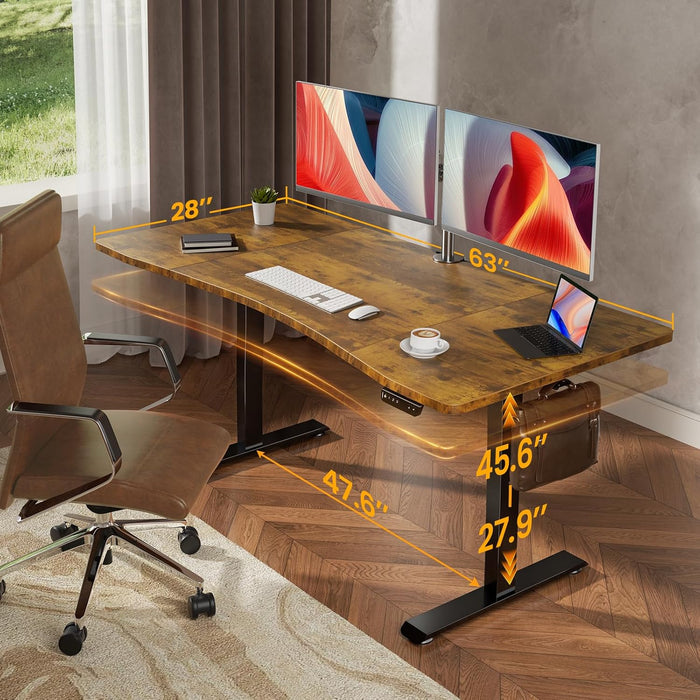 63Inches Electric Standing Desk Brown Walnut Finish
