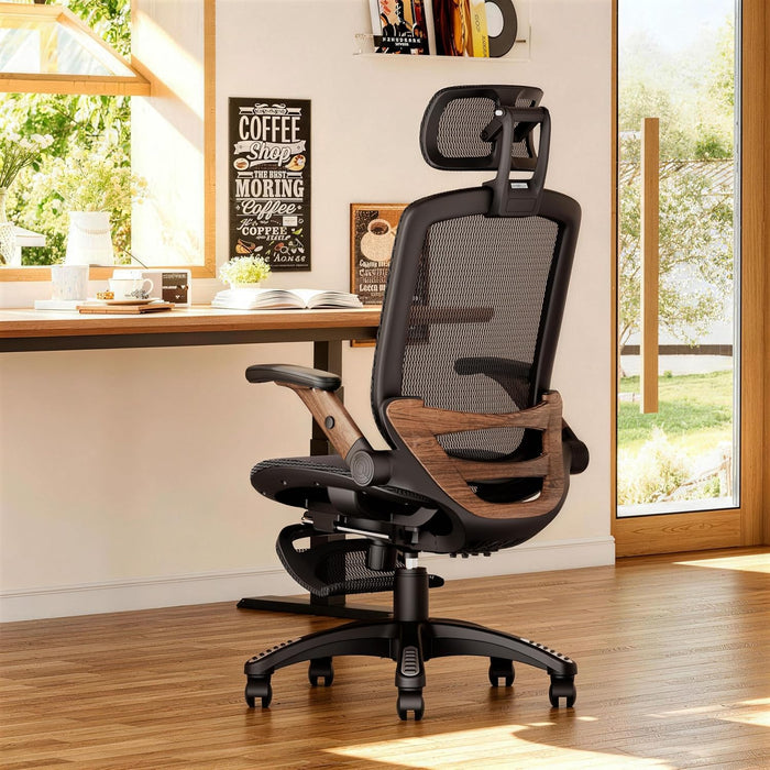 Ergonomic High-Back Office Chair with Footrest – Flip-Up Arms, 3D Headrest, 135° Recline, and Wide Mesh Seat with Lumbar Support. Rolling Swivel Task Chair for Gaming or Work, Sturdy, 300 LBS.
