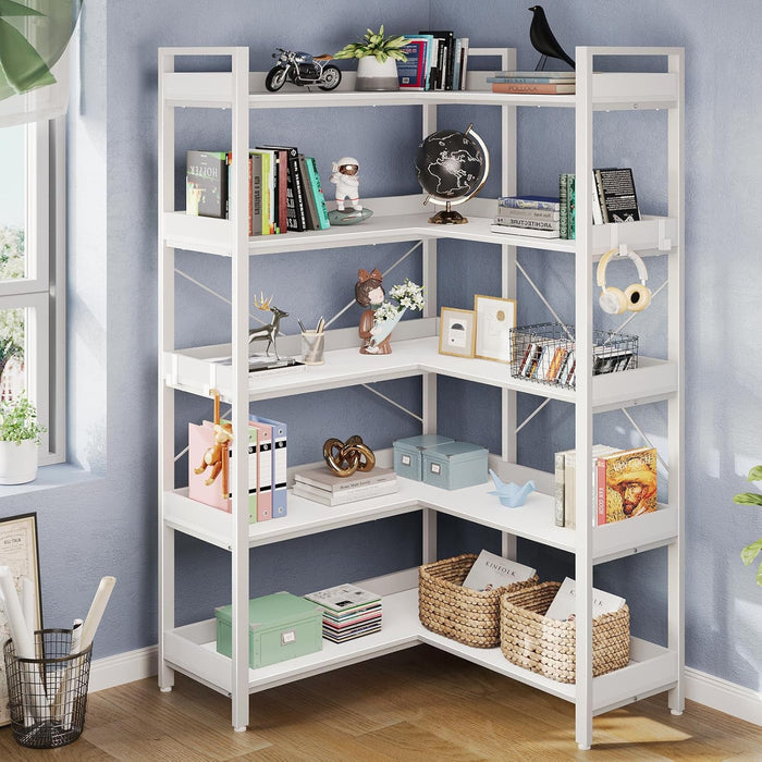 White Five Tier Corner Bookshelf Durable Construction