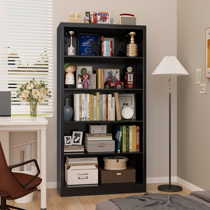 55” Tall 5 Tier Bookshelf with Adjustable Shelves
