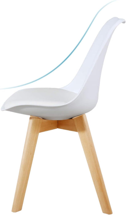 Set of 2 Modern Style Chair Dining Chairs, Shell Lounge Plastic Chair with Natural Wood Legs (White)