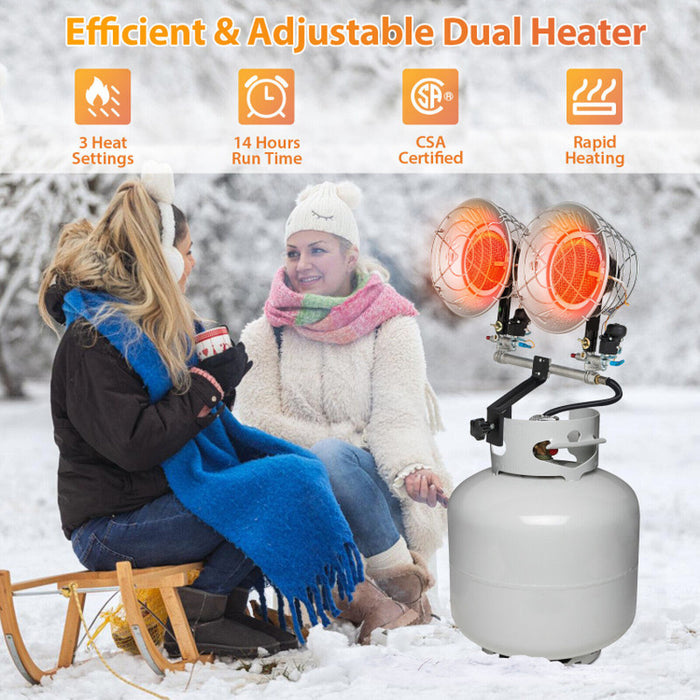 30000 BTU Dual Head Tank Top Outdoor Heater with 2 Burners