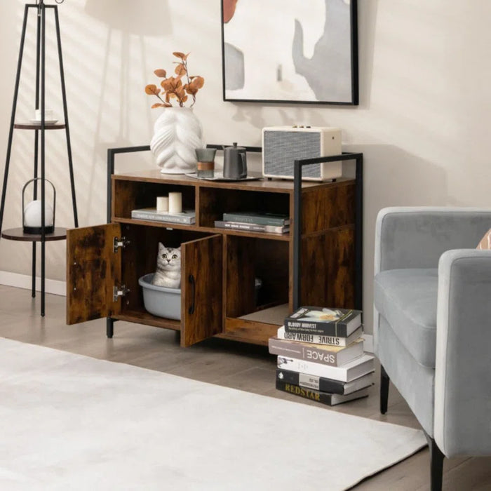 Edgware Large Litter Box Enclosure Cat Wooden Storage Cabinet with 2 Doors