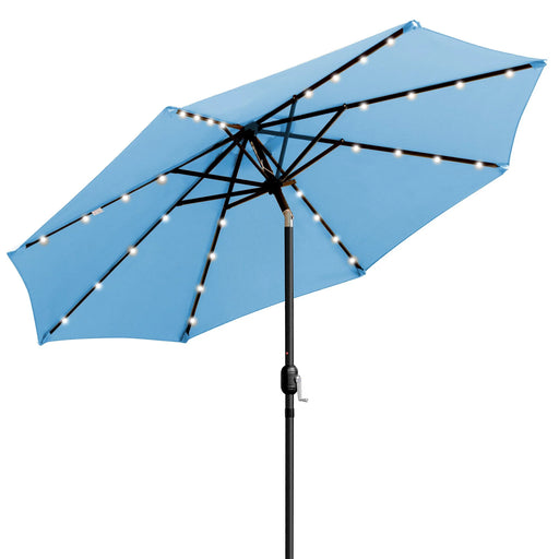 9 Ft 32 LED Patio Solar Umbrella W/ Push Button Tilt and Crank Outdoor Umbrella, Aqua