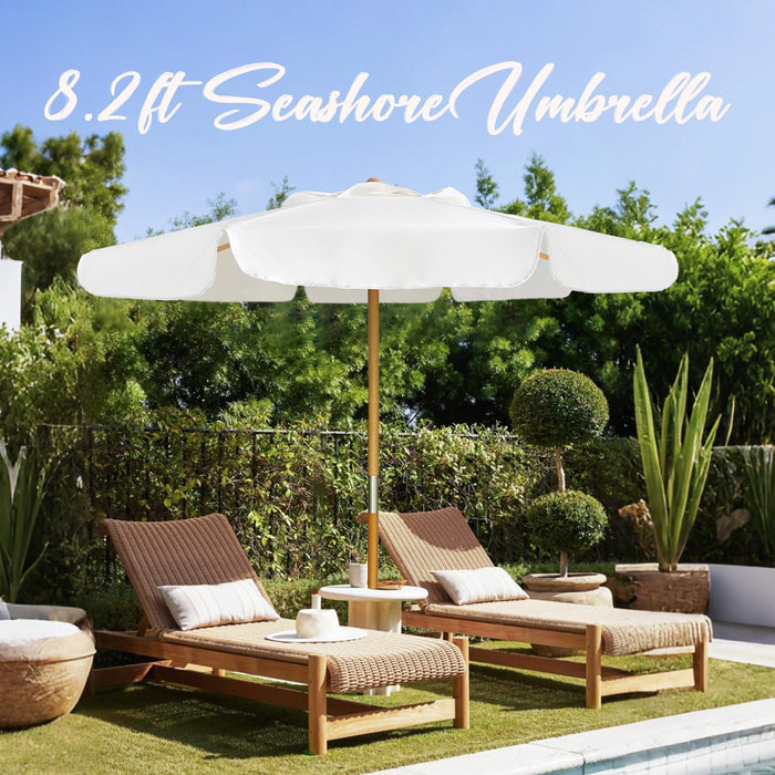 8.2FT Vintage Wood Outdoor Patio Umbrella with a Handy Pulley System