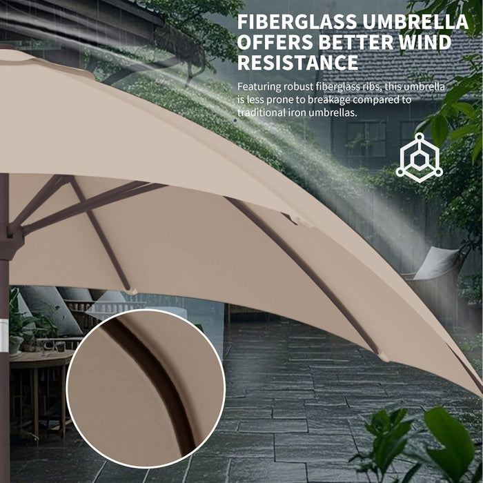 10FT Outdoor Patio Umbrella, Market Table Umbrella with Push Button Tilt and Crank, 8 Sturdy Fiberglass Ribs, UV Protection for Pool, Lawn, Deck, Backyard, Garden (Beige)