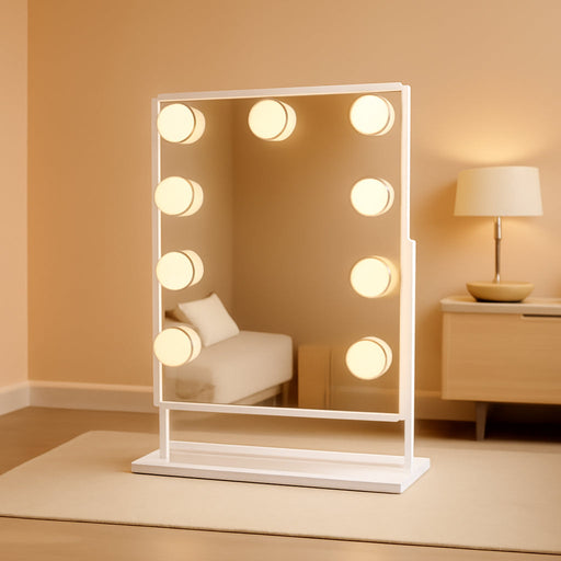 Vanity Mirror with Lights Lighted Makeup Mirror with 9 LED Bulbs Plug in Light up Makeup Mirror with Lights 360 Rotation with 10X Magnifying Mirror Tabletop