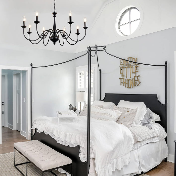 Black Farmhouse Eight Light Chandelier Dining Room