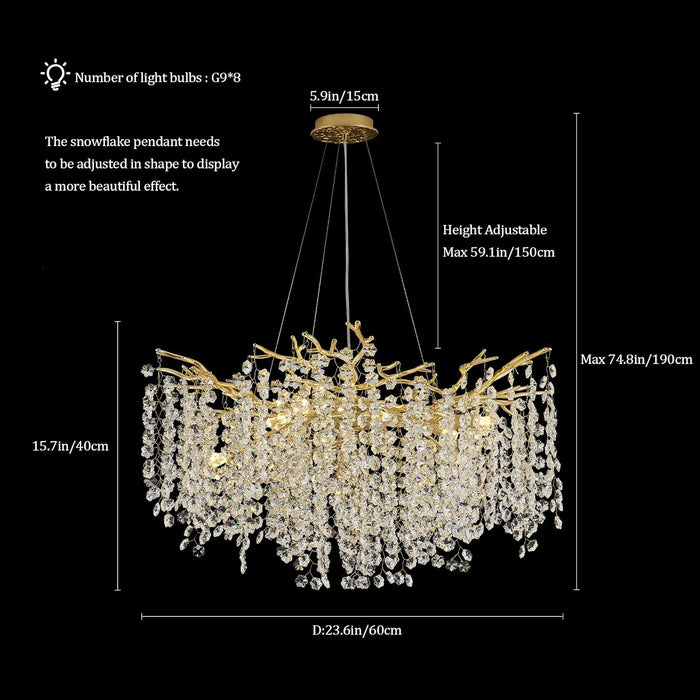 23Inch Gold CrystalBeadChandelier 8Light Ceiling Fixture