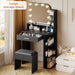 Makeup Vanity with Chair, Small Vanity Desk with Mirror and Lights 3 Colors, Girls Vanity Set with Power Outlet, Compact Vanity Table for Small Space, Black