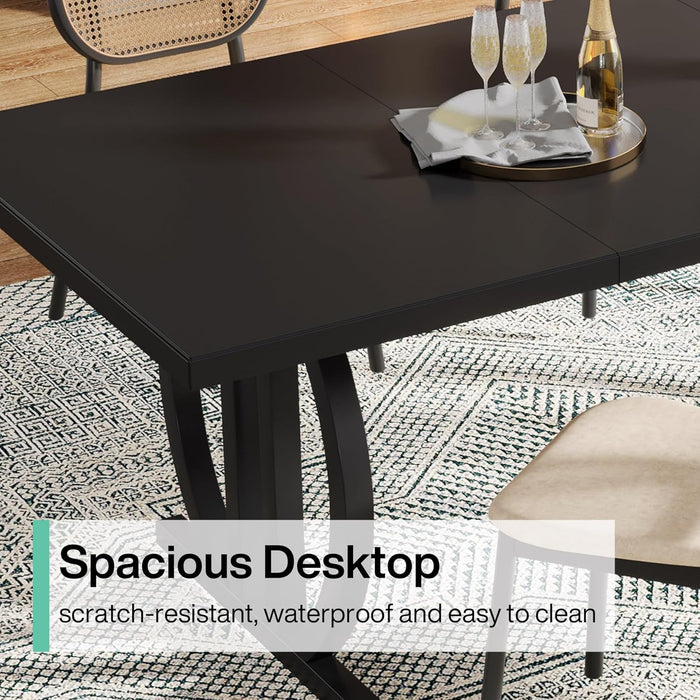 Modern Dining Table for 4-6 People, 63" Large Rectangular Kitchen Table with Geometric Legs, Unique Dinner Table Kitchen & Dining Room Furniture