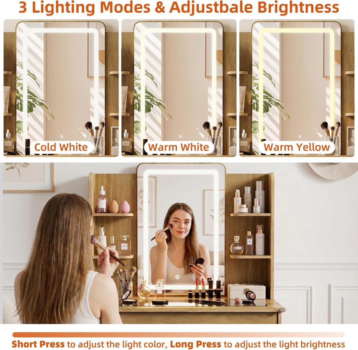 Compact Vanity Desk With Multifunctional Illuminated Mirror