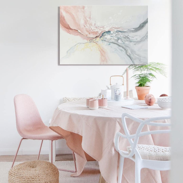 Pink Abstract Canvas Wall Art Blush Pink and Gray Hand Painted Oil Paintings Modern Water Flow Shape Artwork for Bedroom Living Room Kitchen Office Decoration 36" X 24"