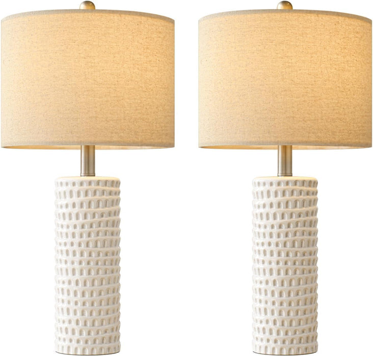 24" Farmhouse Ceramic Table Lamp Set of 2 for Bedroom Living Room White Desk Decor Bedside Lamps for Study Room Office Dorm Modern Accent Nightstand Lamp End Table Lamps