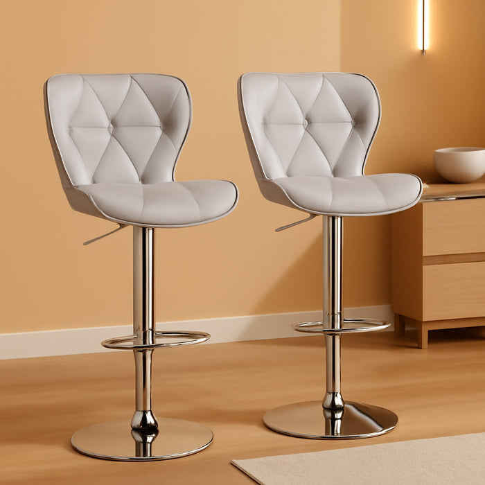 Bar Stools Set of 2, PU Leather Swivel Adjustable Barstools with Shell Back, Bar Chairs with Foma Padded for Home, Kitchen, Light Grey