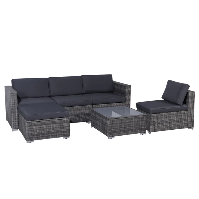 Eudy 6 Piece Rattan Sectional Seating Group with Cushions