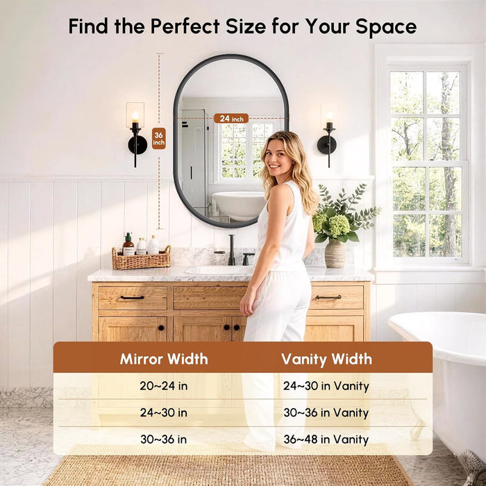 Black Oval Mirror 24X36 Inch, Oval Bathroom Mirror