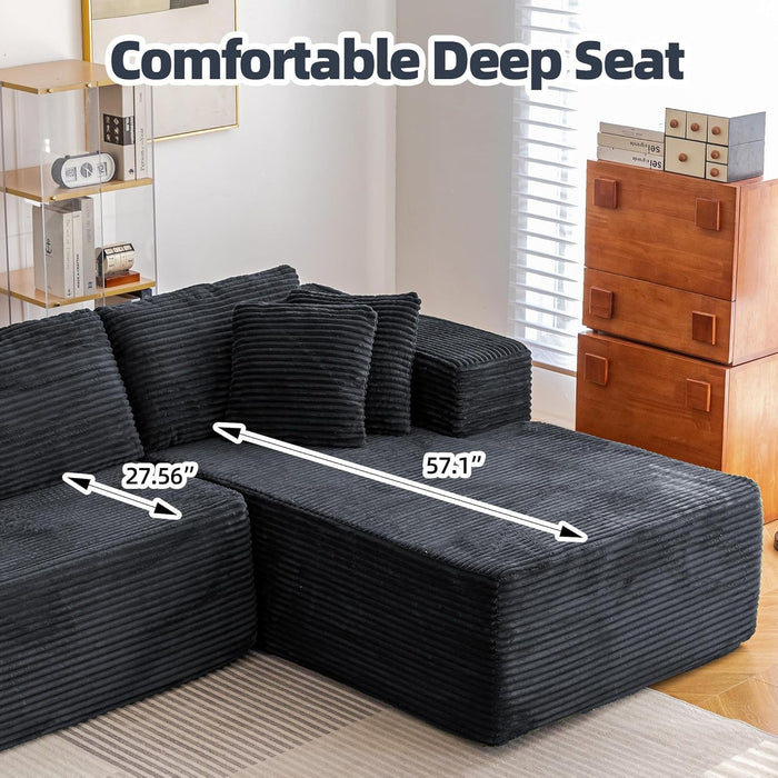 106 Inch Black Corduroy Upholstered Sectional Sofa