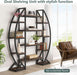 Oval Bookshelf, Triple Wide 5 Tier Etagere Bookcase, Industrial Display Shelves for Living Room (Brown, 55")