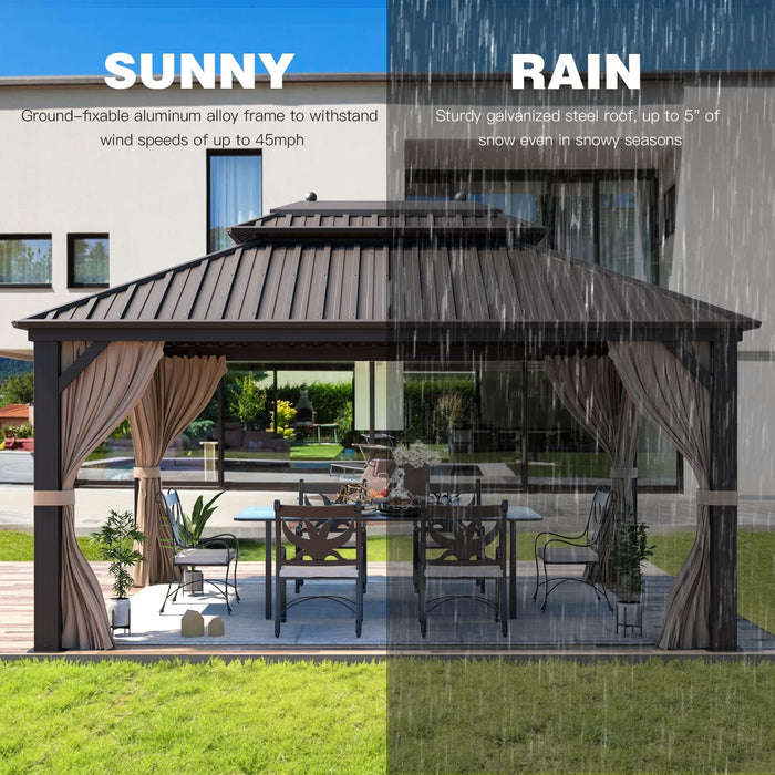 10' X 13' Hardtop Gazebo Galvanized Steel Outdoor Patio Gazebo Canopy Double Roof Pergolas Aluminum Frame with Netting and Curtains for Garden, Patio, Lawns, Parties