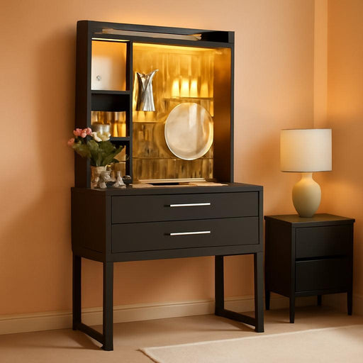 Small Vanity Desk with Hutch and Drawers, Black Makeup Vanity Desk with Charging Station, Vanity Table Dressing Table with LED Lights, Vanity Desk No Mirror with Pegboard for Girls Women, 24"